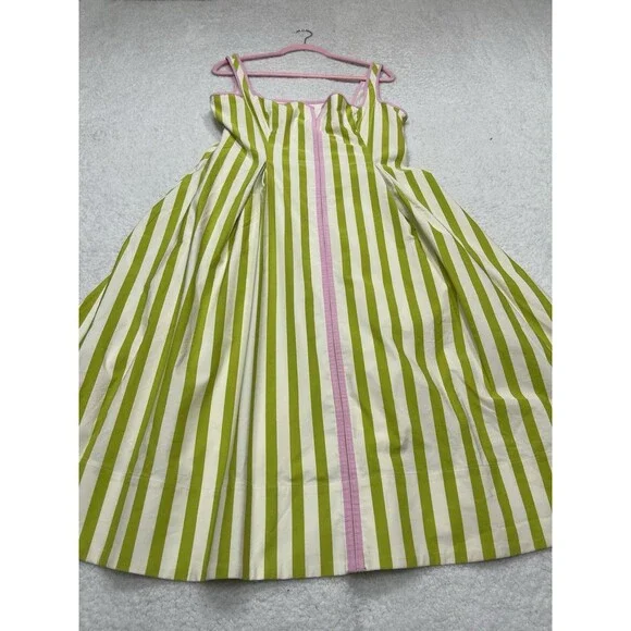 Anthropologie Maeve Midi Dress Green Stripe Notched Square Neck Vacay Large  NWT Midi